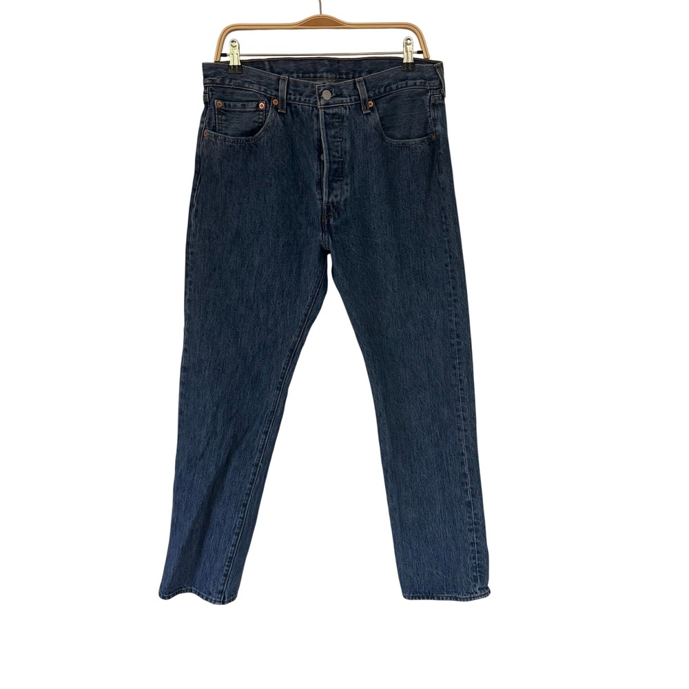 Levis 501 Original Fit Dark Wash Blue Denim Button Straight Leg Jeans W34 L30